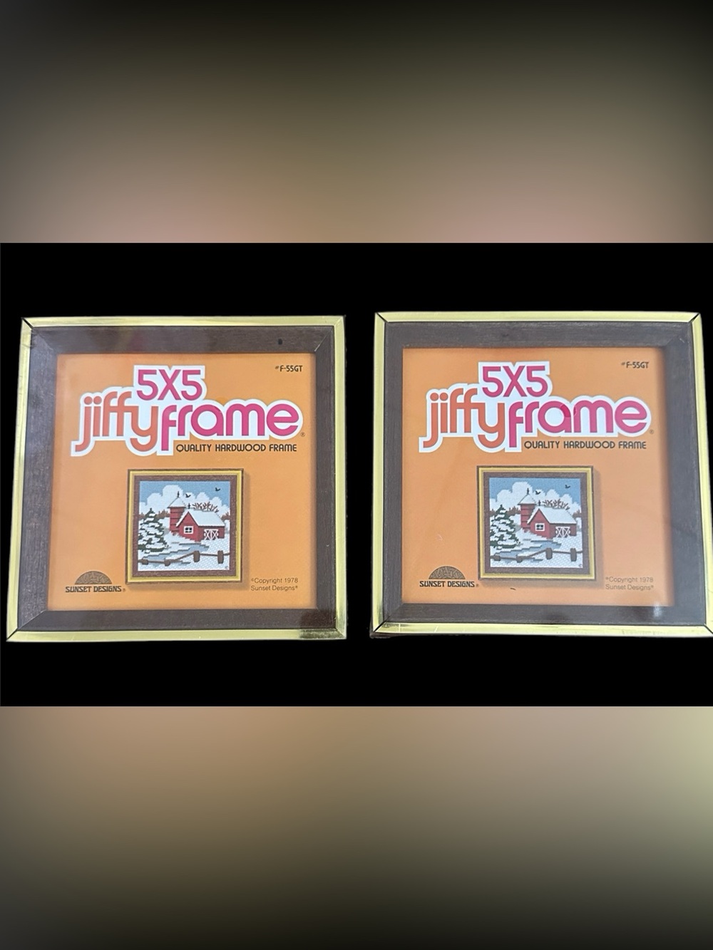 2 Jiffy Solid Hardwood Frames with Gold TRIM Vintage Square NIP 5x5